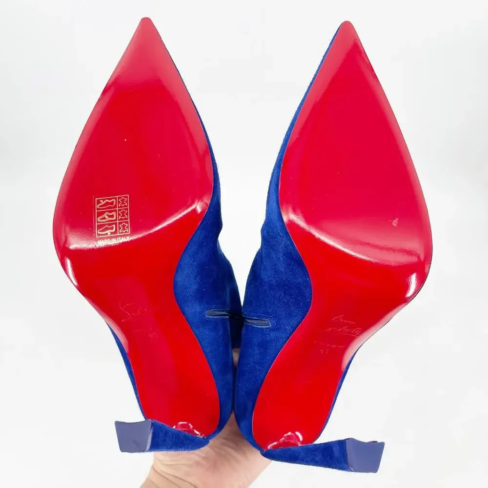 Christian Louboutin Condora Botta Alta Galactiqueen Blue Suede OTK Boots EU 41